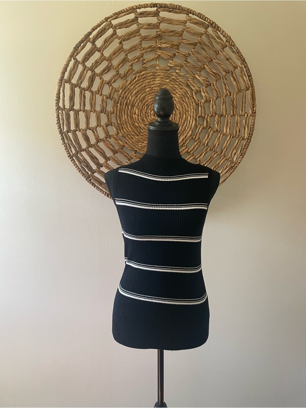 White House Black Market Black Ribbed Tank with White Stripes